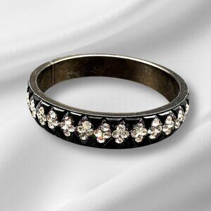 Metal Bangle Bracelet Black with Clear Rhinestones